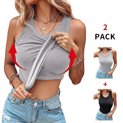 ChicMe Built-In Bra Ribbed Tank Top – Padded Racerback Everyday Basic-A0012