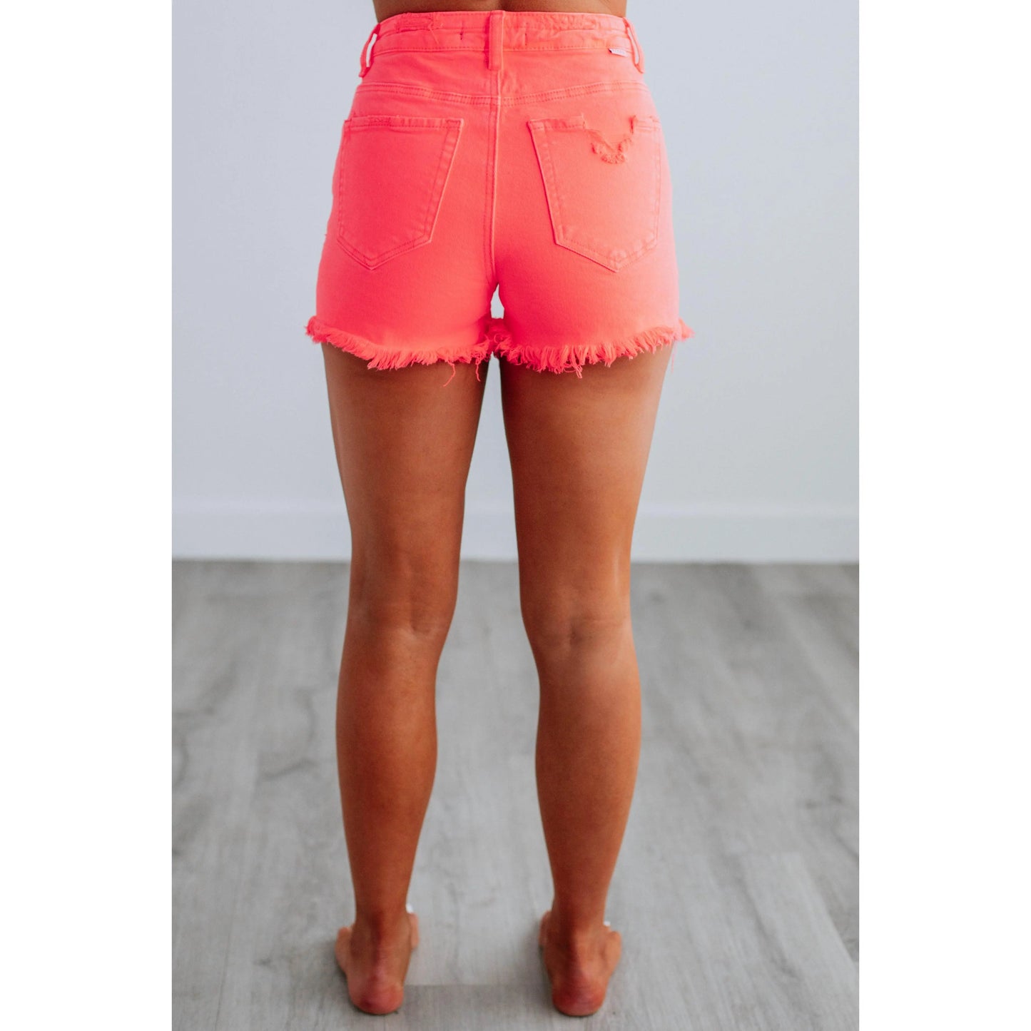 Mae Risen Shorts in Neon Coral – Women's High-Rise Shorts-A0001
