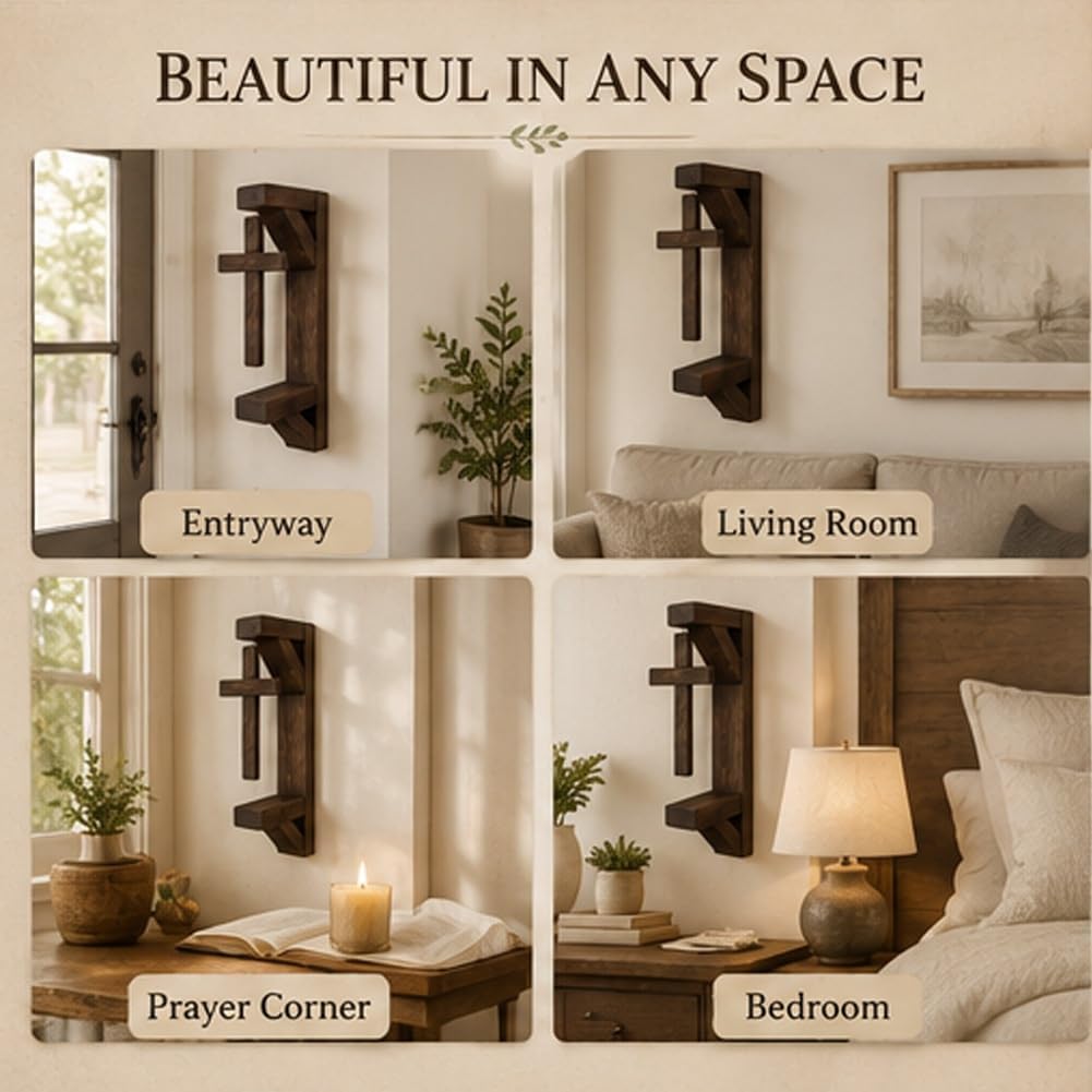 ✨ Limited-Time 49% OFF | Rustic Cross Wall Shelf ✝️ Wooden Floating Shelf for Faith-Inspired Decor