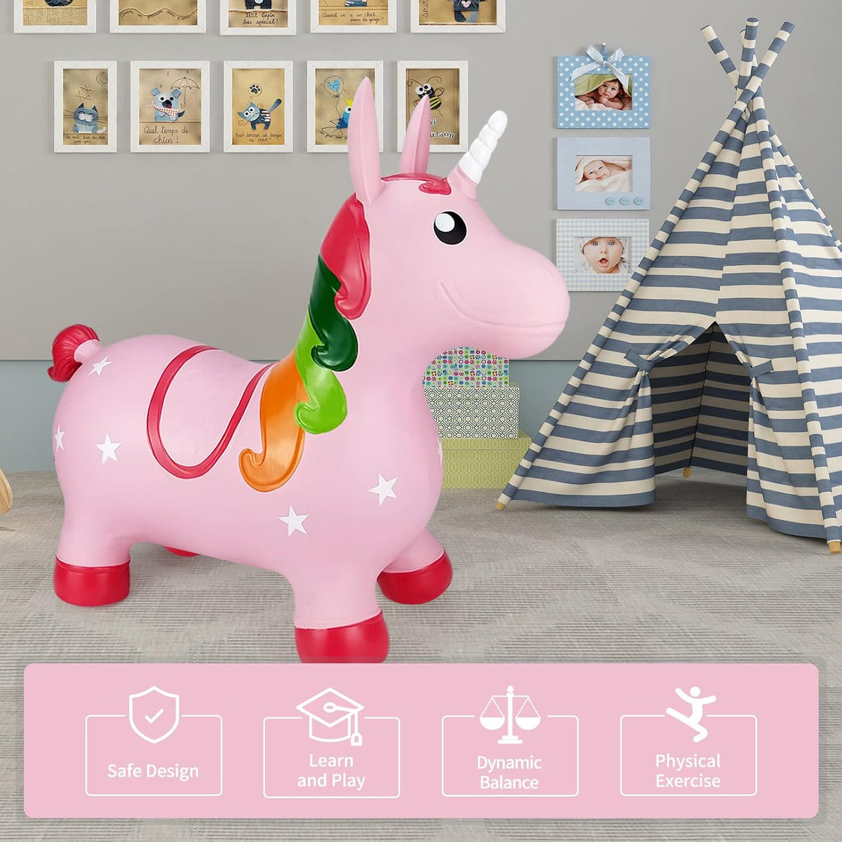 Unicorn Bouncy Horse Toys, Toddler Inflatable Unicorn, Bouncy Pals