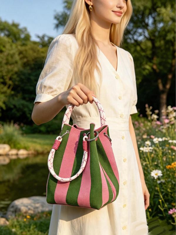 👜🏅Boho Woven Polyester Bucket Bag