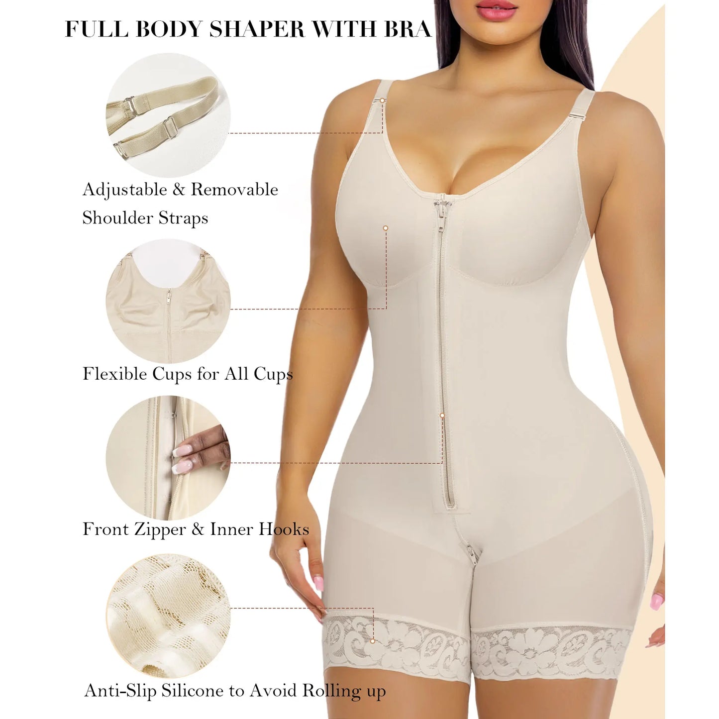 YIANNA Fajas Colombianas Full Body Shaper – Tummy Control Butt Lifter with Zipper Crotch-A0015