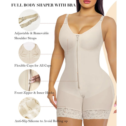 YIANNA Fajas Colombianas Full Body Shaper – Tummy Control Butt Lifter with Zipper Crotch-A0015