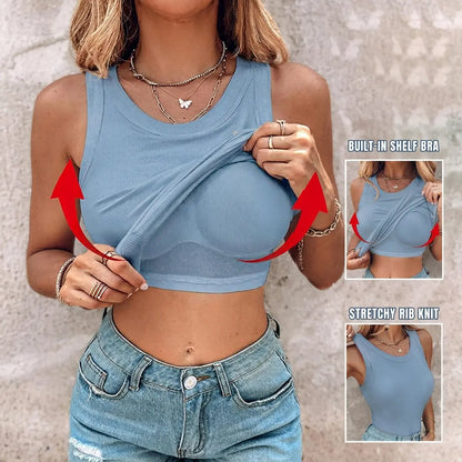 ChicMe Built-In Bra Ribbed Tank Top – Padded Racerback Everyday Basic-A0012