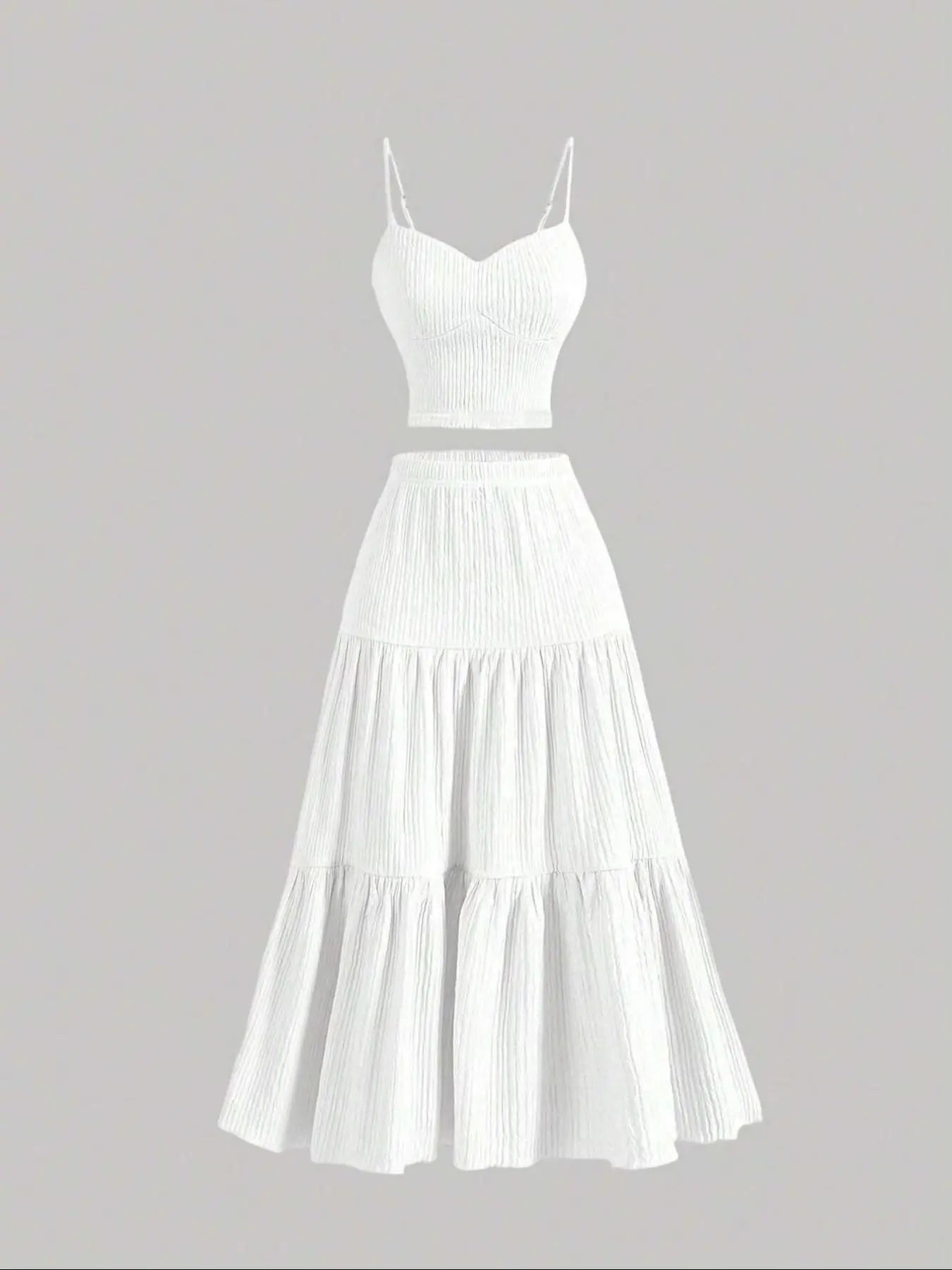 Women's Solid Crop Cami Top & A-Line Skirt Two-Piece Set – Casual Summer Outfit-A0019