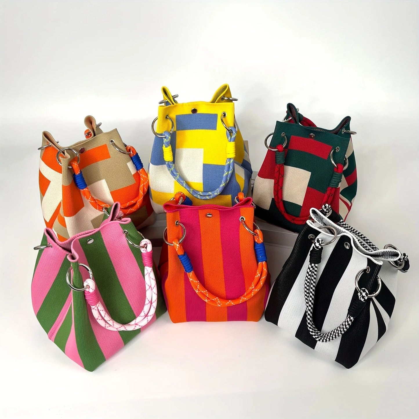 👜🏅Boho Woven Polyester Bucket Bag