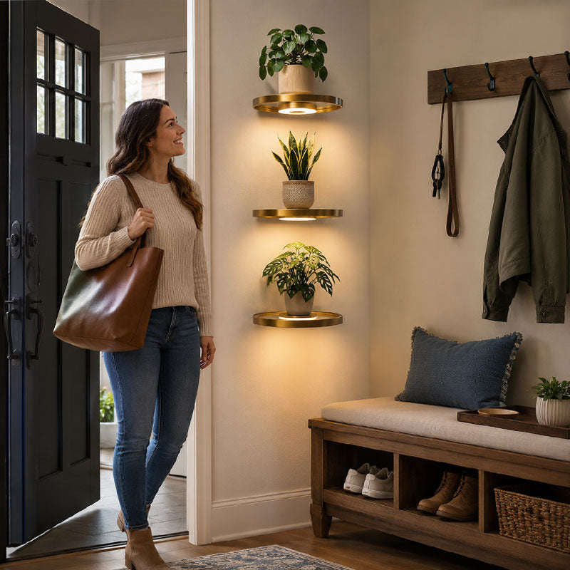🌟Floating Wall Shelf with Built-in Ambient LED Light&USB Charging🌲