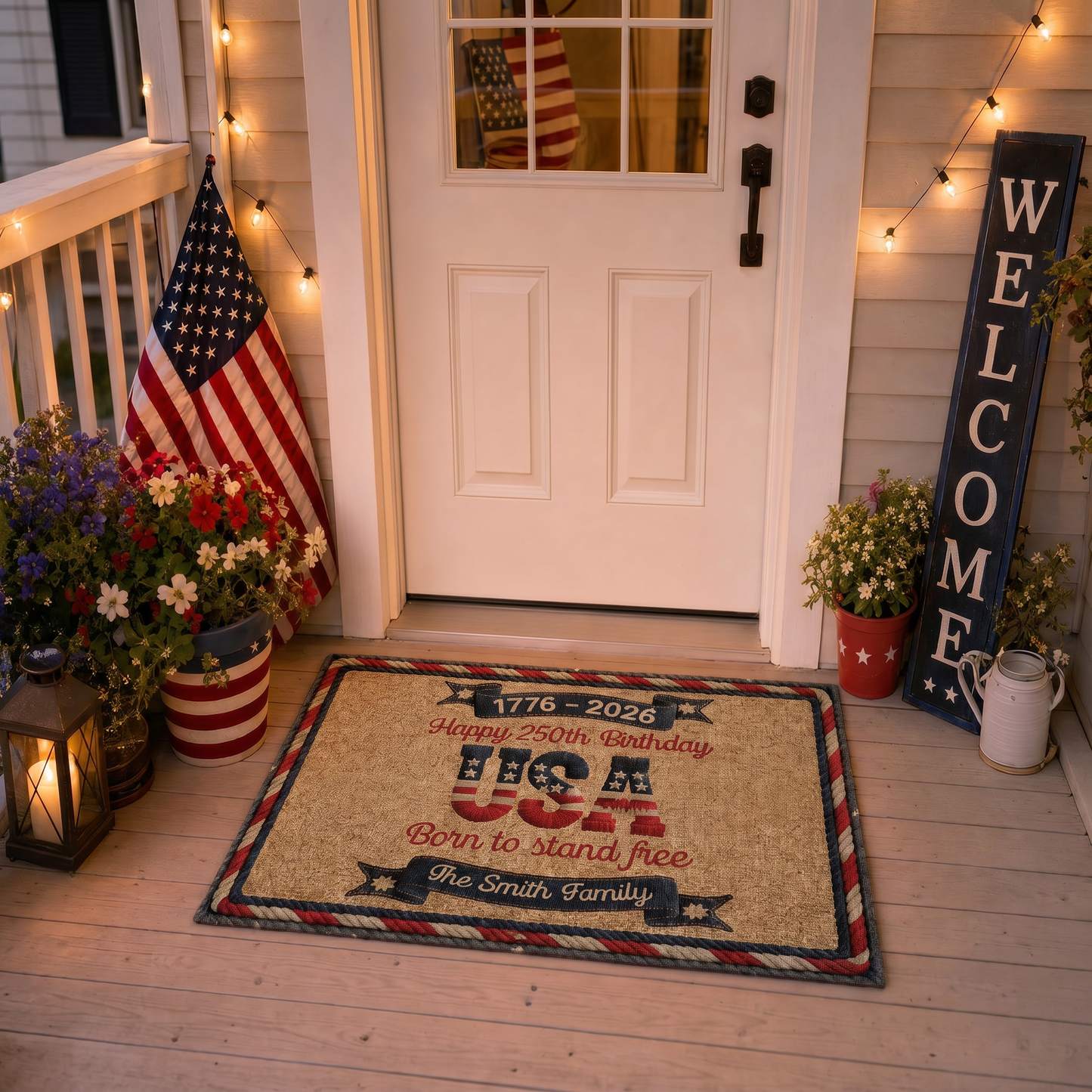 Usa 250Th Birthday Faux Yarn Pattern - Personalized Doormat