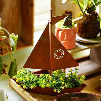 ⏰ NOW! 🌱  Rustic Sailboat Metal Planter - Handcrafted, weather-resistant & perfect for succulents, herbs or flowers – charming garden or shelf decor 🏡