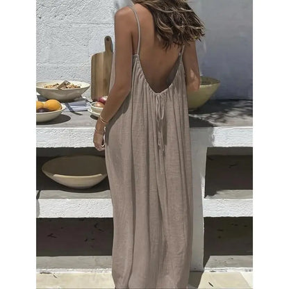 Women's Solid Color Cami Lounge Dress – Elegant Sleeveless Maxi Dress for Summer-A0022