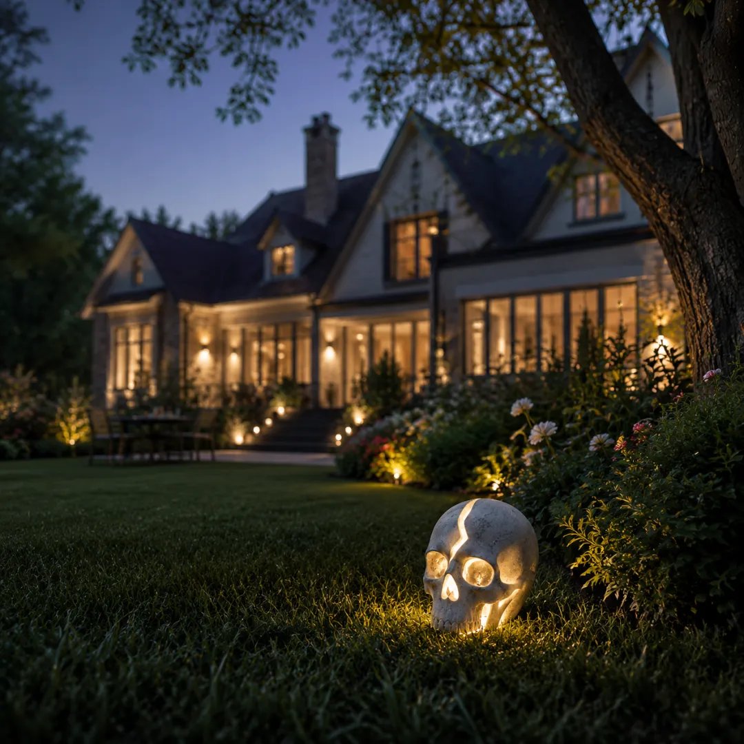💀 Cracked Skull Solar Garden Light