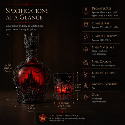 🦇 Gothic Vampire Castle Whisky Decanter & Tumbler – Free Shipping When You Choose the Bottle + Glass Set