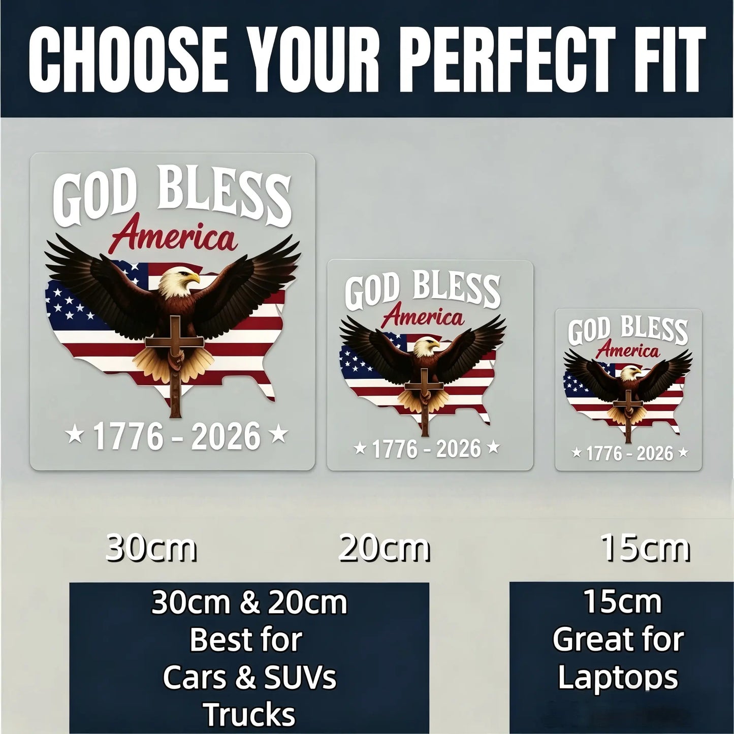 USA 250th Anniversary Car Decal 1776-2026, God Bless America Sticker with Bald Eagle, Cross & Flag, Waterproof Vinyl for Trucks, RVs, Laptops, 3 Sizes (6"/8"/12"), 2026 Sestercentennial Commemorative Veteran Gift, Patriotic Window Sticker summerwins