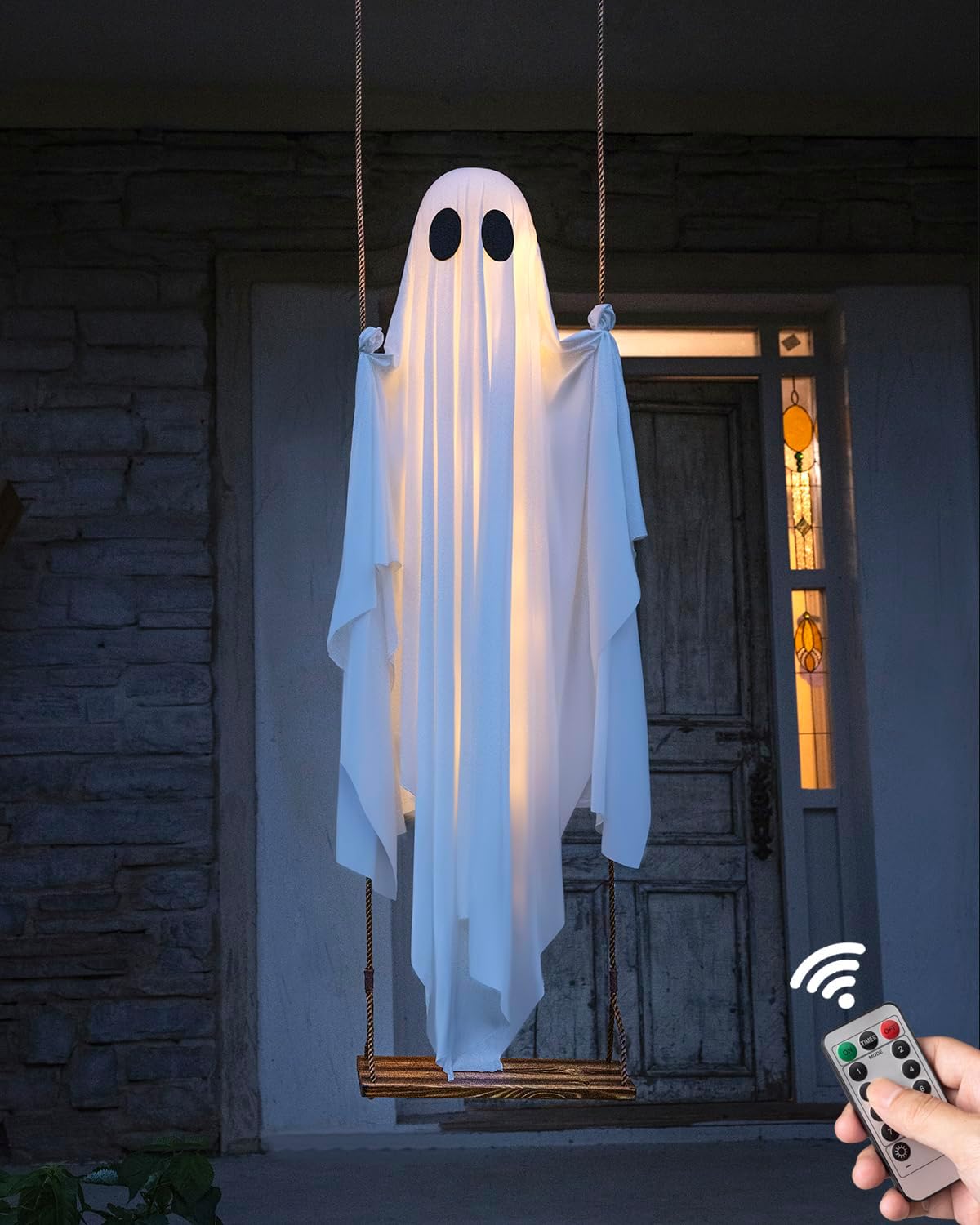 🎁HOT DEAL – Up to 49% OFF🔥Halloween Decorations Outdoor Hanging Swing Ghost Halloween Decor with String Lights, Spooky Cute Ghosts Decorations for Front Porch Yard Tree