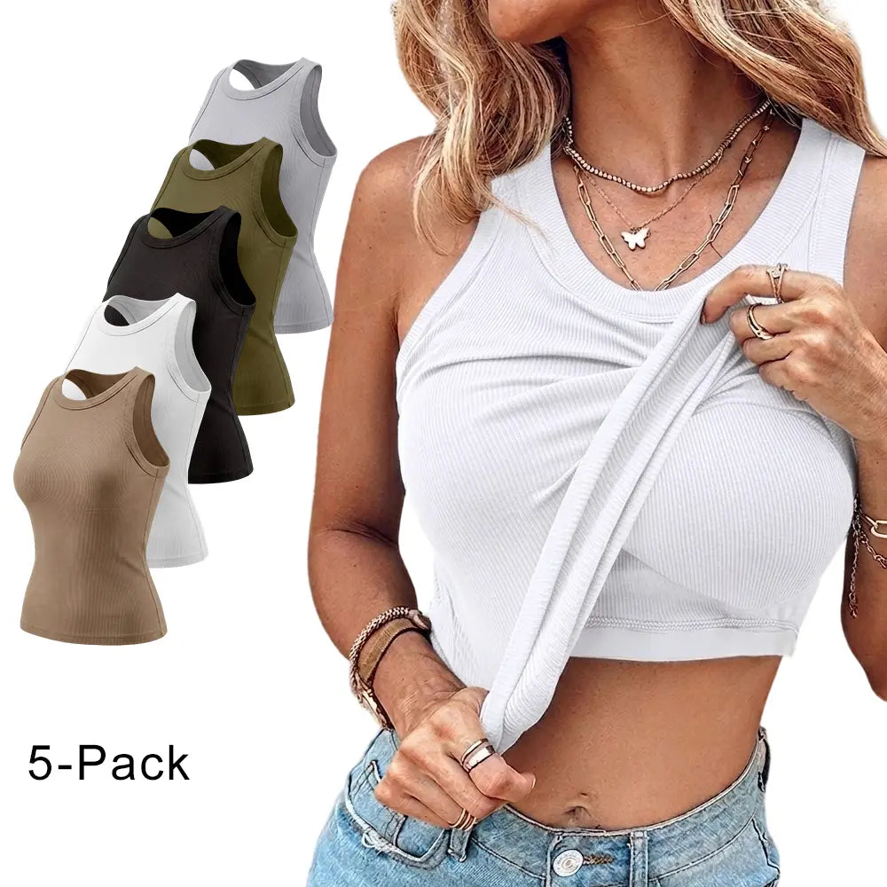 ChicMe Built-In Bra Ribbed Tank Top – Padded Racerback Everyday Basic-A0012