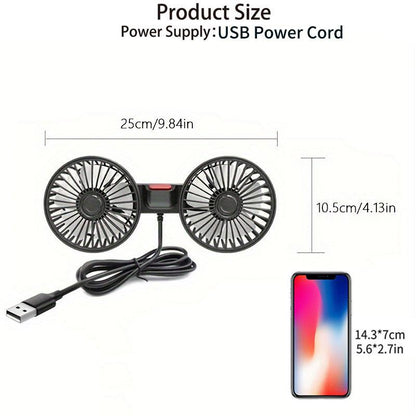 🌀 LIMITED-TIME 50% OFF! ✨ Dual Head USB Car Seat Fan – 360° Rotatable, 3 Speeds, Quiet & Powerful 🚗