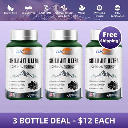 FLYNEW Shilajit Capsules – Pure Himalayan Resin with 85+ Trace Minerals -A0031