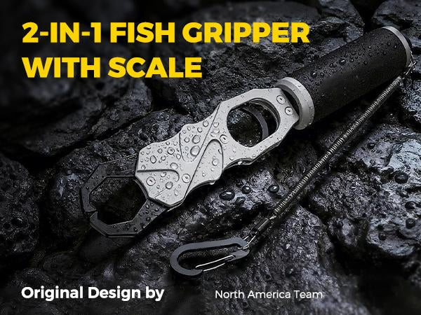 🎁Father's Day Gift 2-in-1 Fish Gripper with Scale, Aircraft-Grade Aluminum Alloy Heavy Duty Fish Lip Holder, 40lb Load Bearing Anti-Slip 360° Swivel Handle, Corrosion Resistant Fishing Tool for Fresh Saltwater Angler Dad