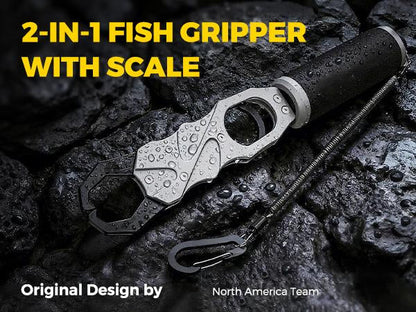 🎁Father's Day Gift 2-in-1 Fish Gripper with Scale, Aircraft-Grade Aluminum Alloy Heavy Duty Fish Lip Holder, 40lb Load Bearing Anti-Slip 360° Swivel Handle, Corrosion Resistant Fishing Tool for Fresh Saltwater Angler Dad