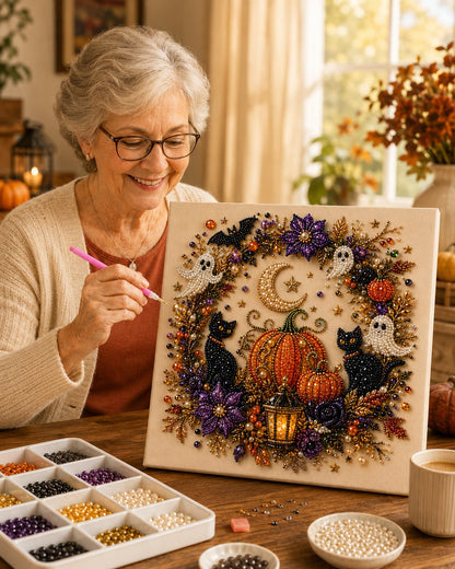 💥 Last Day 50% OFF👻✨50K+ SOLD!🎃 Halloween Pearl Art DIY Kit – No painting skills needed, just match & place pearls. Create spooky‑cute décor for a cosy autumn home! 🧵🖼️