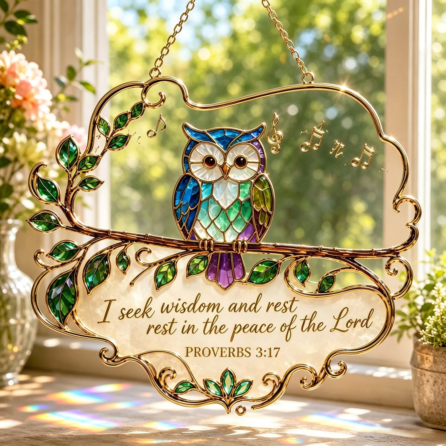 🎵 Psalm 89:1 Songbird Window Suncatcher | Stained-Glass Style Faith Decor with Colorful Birds & Scripture 🕊️✨
