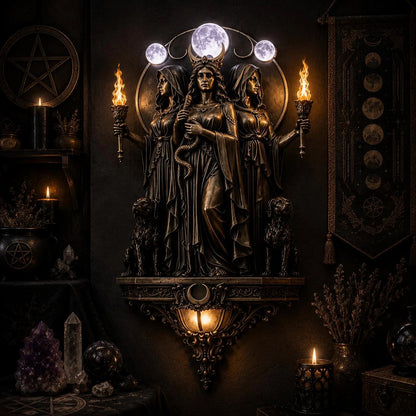 🔥 Hecate Triple Goddess LED Wall Sconce – Mystical Torch Wall Light🌙