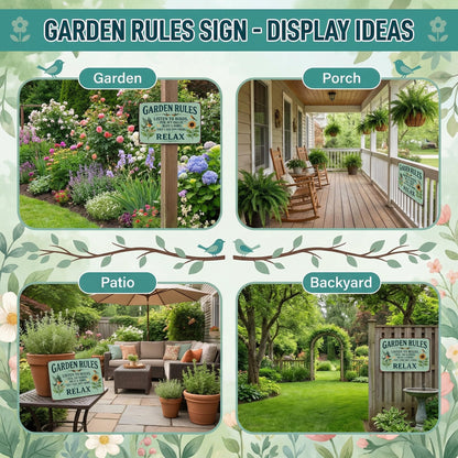 Vintage "Garden Rules" Metal Sign - Relaxing Botanical Outdoor Decor