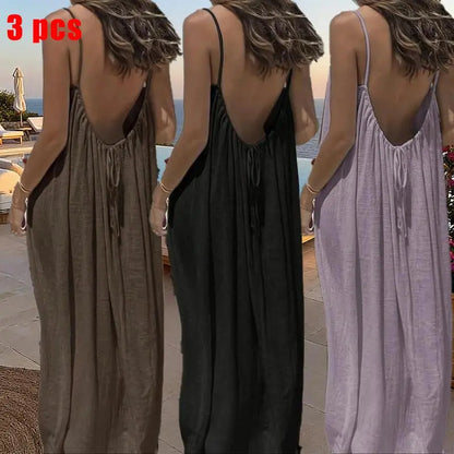 Women's Solid Color Cami Lounge Dress – Elegant Sleeveless Maxi Dress for Summer-A0022