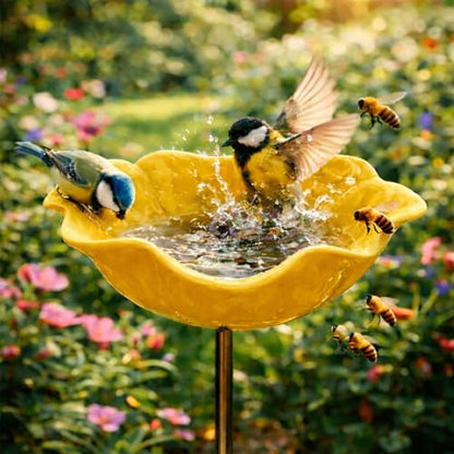 Handmade Metal Flower Garden Stake | 2-in-1 Bird Bath & Bee Watering Station -A0034