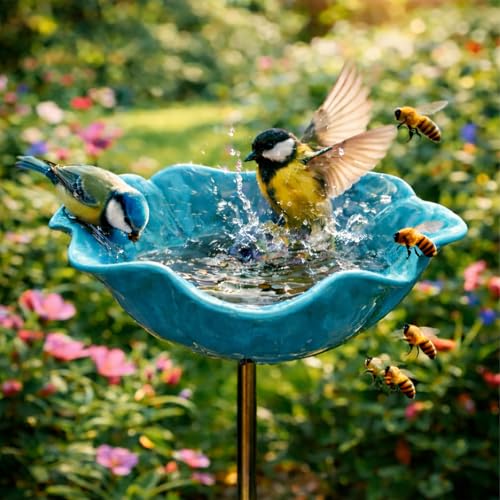 Handmade Metal Flower Garden Stake | 2-in-1 Bird Bath & Bee Watering Station -A0034