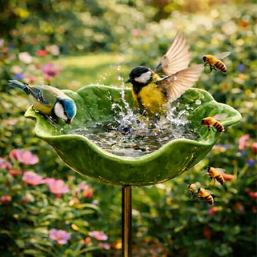 Handmade Metal Flower Garden Stake | 2-in-1 Bird Bath & Bee Watering Station -A0034