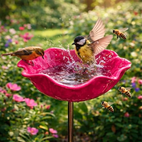 Handmade Metal Flower Garden Stake | 2-in-1 Bird Bath & Bee Watering Station -A0034