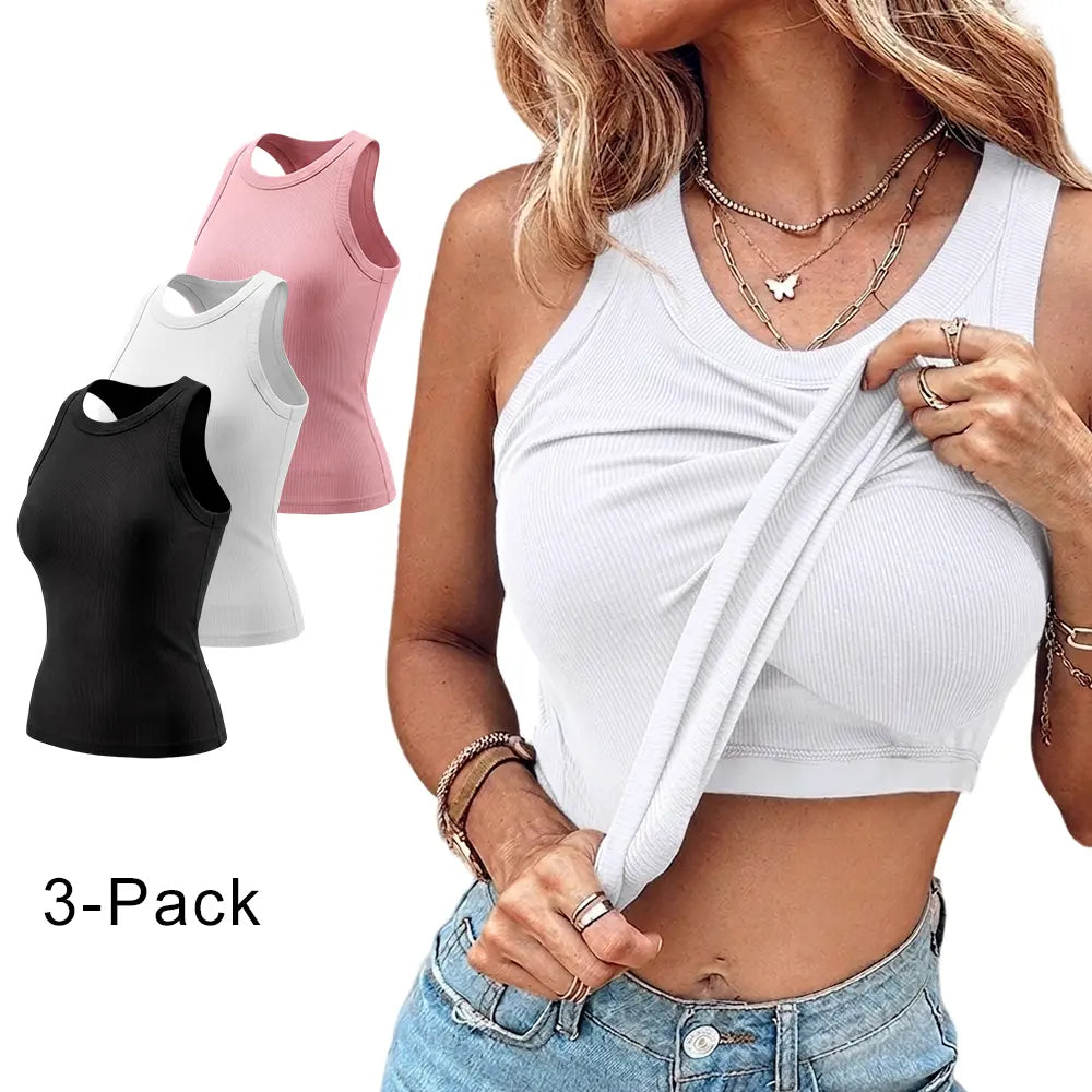 ChicMe Built-In Bra Ribbed Tank Top – Padded Racerback Everyday Basic-A0012