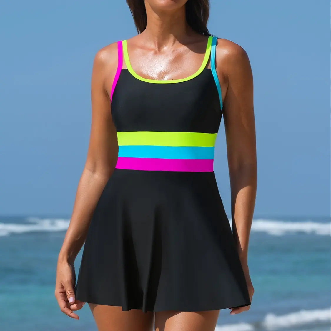 Popvil 3 Piece Bikini Set – Tummy Control High Waisted Swimsuit with Skirt Cover-Up-A0005