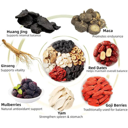 Ginseng Eight Treasures Kidney Tea | Natural Stamina, Energy &amp; Male Vitality Support (8-Herb Traditional Formula) -A0030