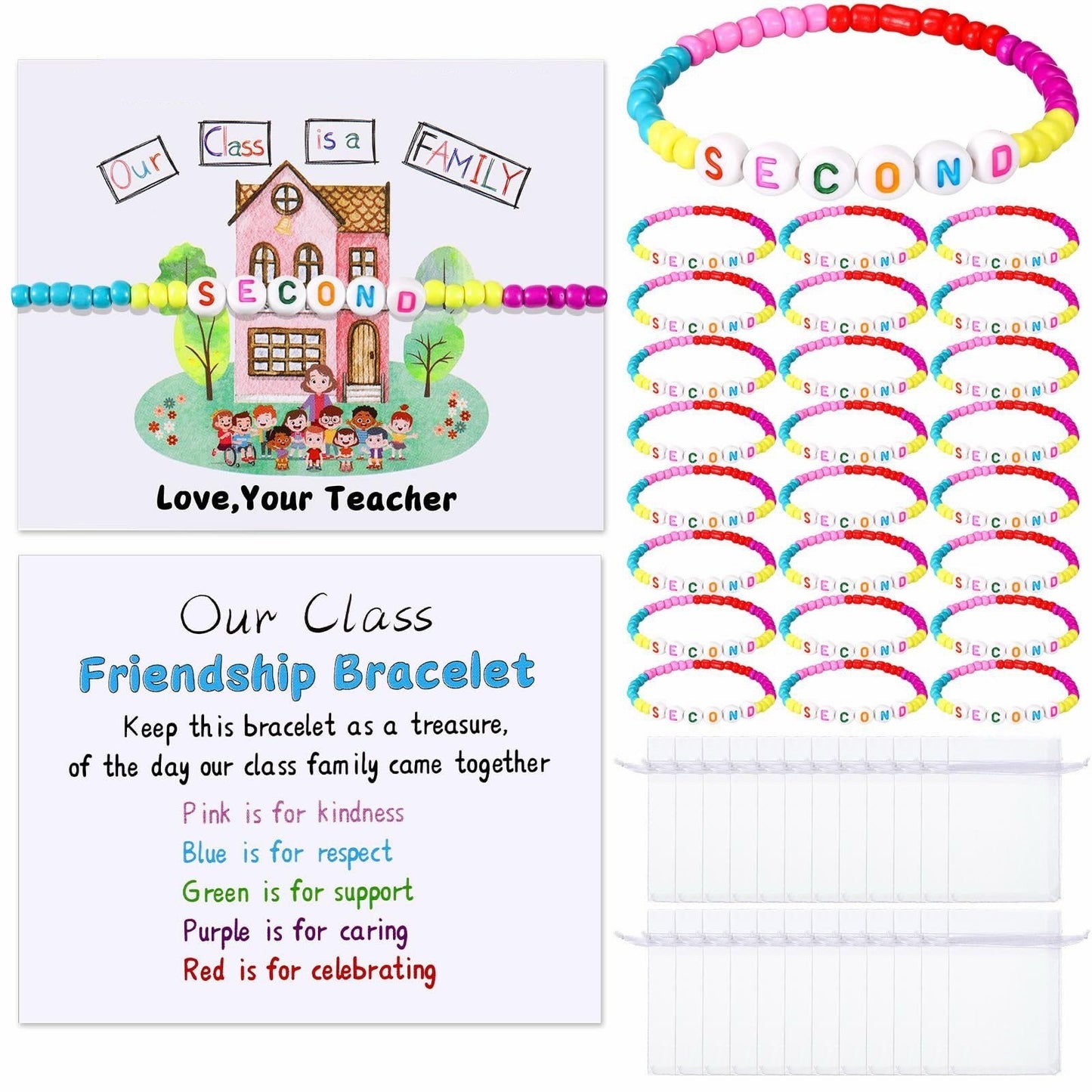 🎒Back to School Friendship Bracelets Set🧒 -Include Our Class Is a Family Greeting Card and  Bracelet with Bags Gift