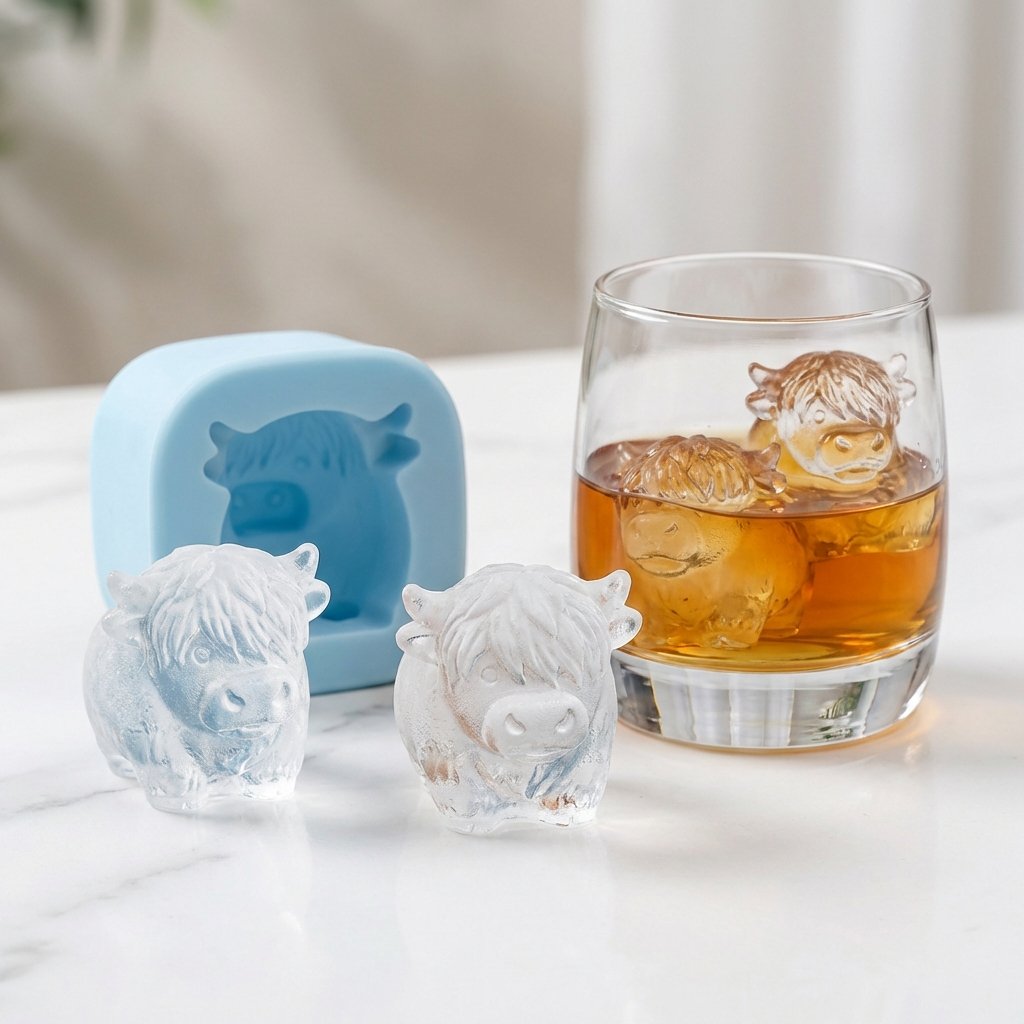 🐮🧊 Mini Highland Cow Ice Cube Mold – Cute 3D Ice for Drinks, Parties & Gifts