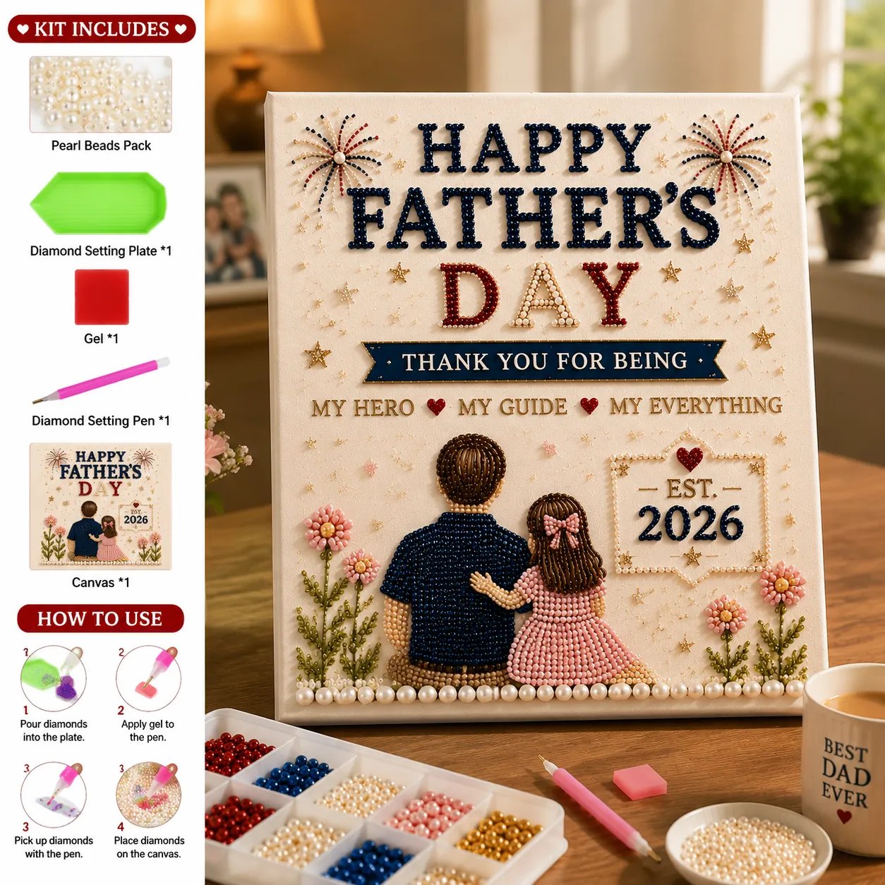 🔥Father’s Day 49% Off👨‍👧‍👦 Best Dad Ever DIY Pearl Painting Kit ✨💙