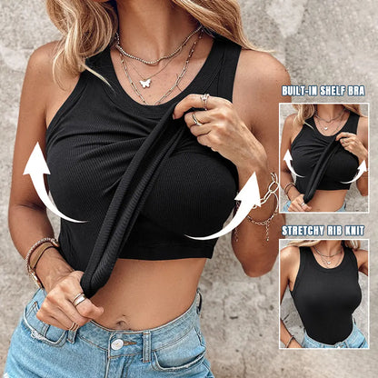 ChicMe Built-In Bra Ribbed Tank Top – Padded Racerback Everyday Basic-A0012