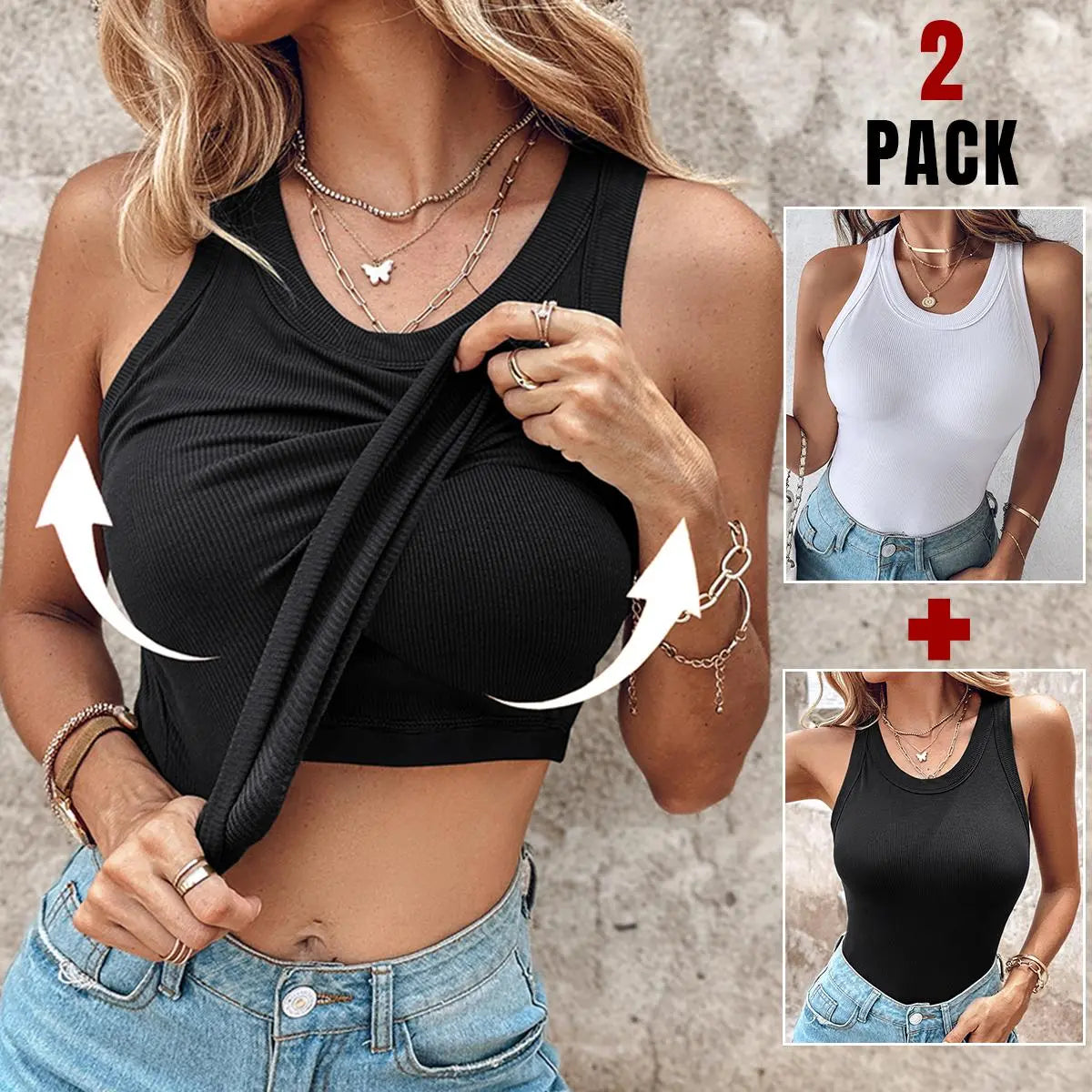 ChicMe Built-In Bra Ribbed Tank Top – Padded Racerback Everyday Basic-A0012