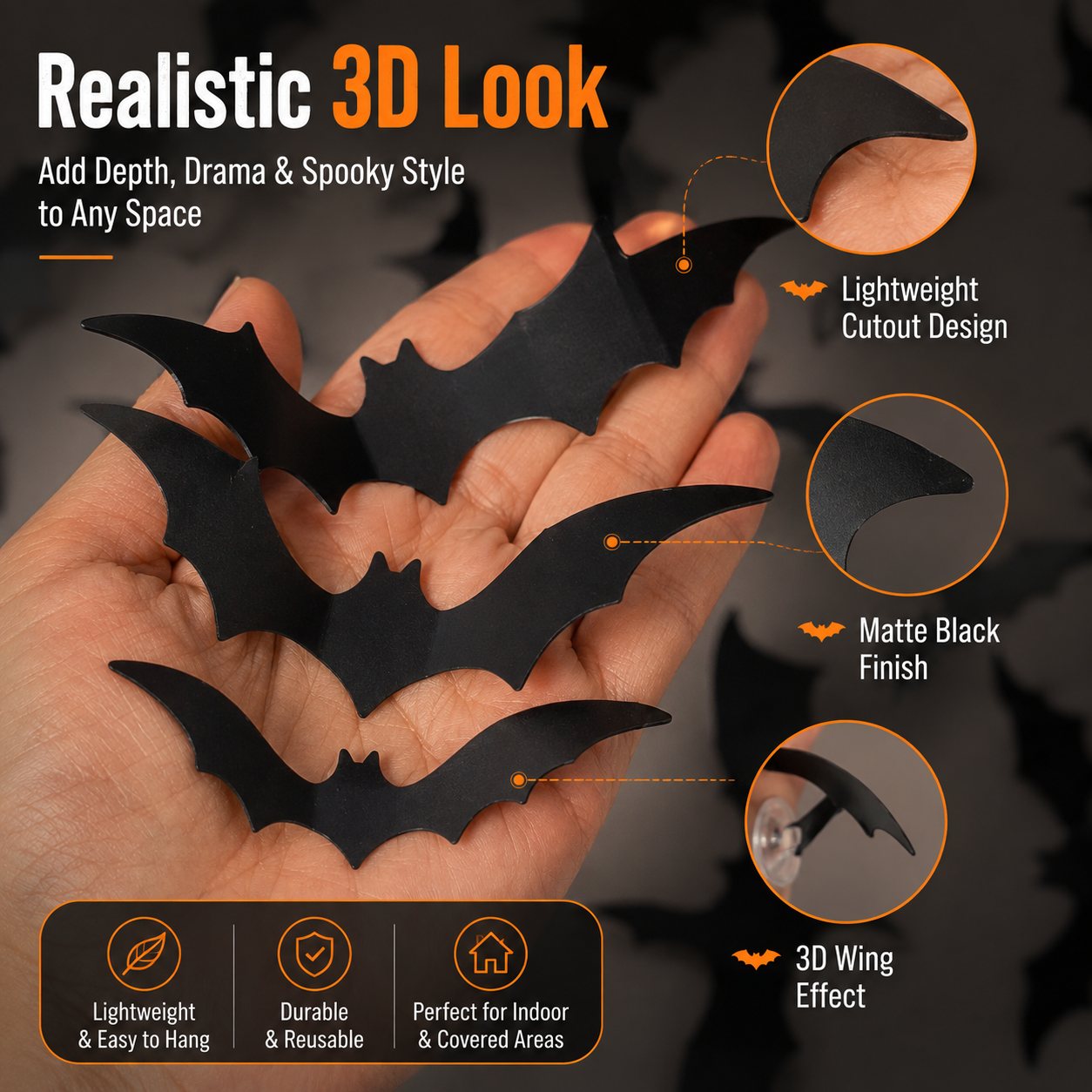 🎃3D LED Halloween Bat Wall Decor – ⚡️Colorful Glowing Flying Bats