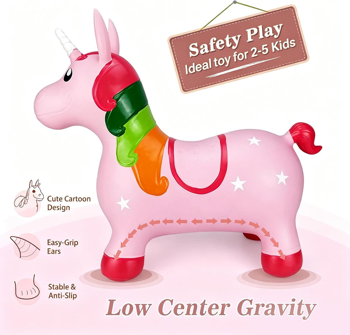 Unicorn Bouncy Horse Toys, Toddler Inflatable Unicorn, Bouncy Pals
