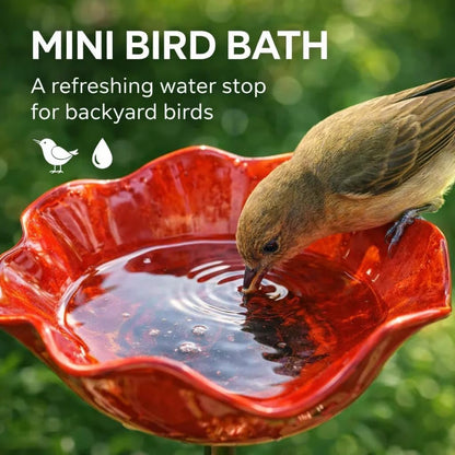 Handmade Metal Flower Garden Stake | 2-in-1 Bird Bath & Bee Watering Station -A0034