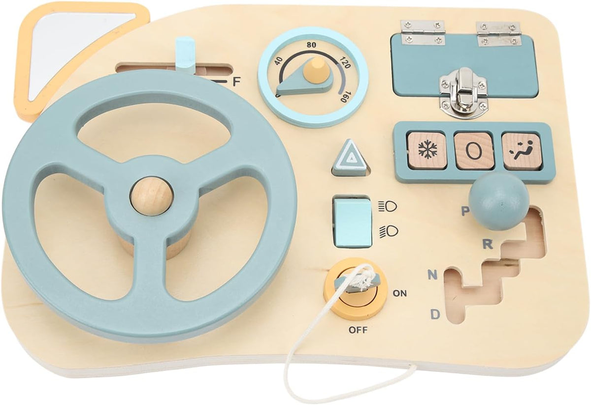 Steering Wheel Activity Board Interactive Wooden Toys for Developing Fine Motor Skills for Children 29.5 X 21 Cm Durable Lime Wood