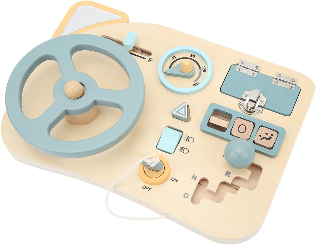 Steering Wheel Activity Board Interactive Wooden Toys for Developing Fine Motor Skills for Children 29.5 X 21 Cm Durable Lime Wood