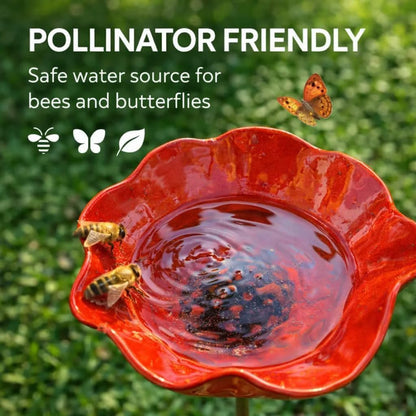 Handmade Metal Flower Garden Stake | 2-in-1 Bird Bath & Bee Watering Station -A0034