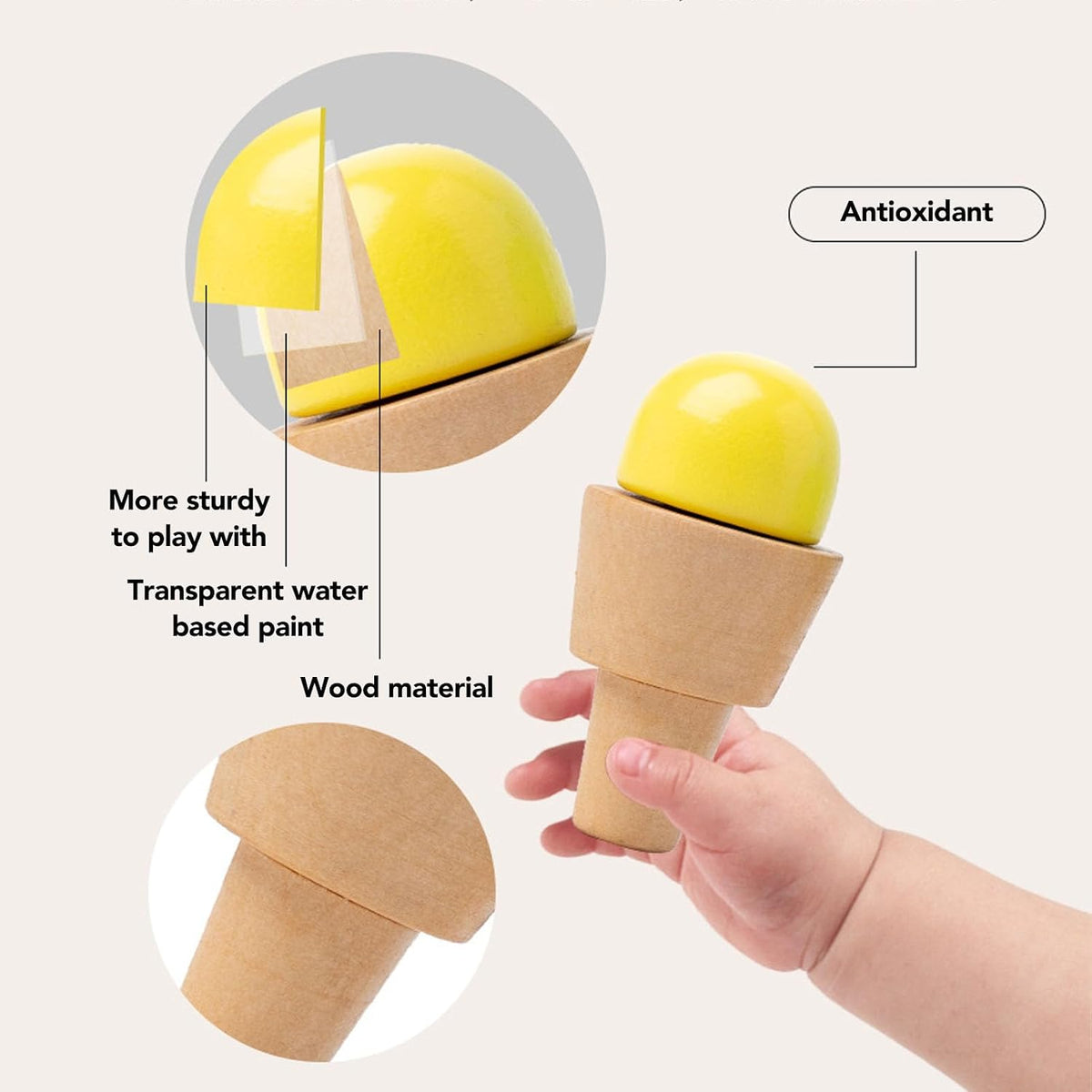 Wooden Ice Cream Cart Toy for Kids Ages 3-8, 14 Pcs