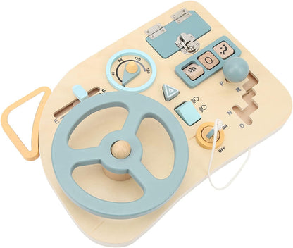 Steering Wheel Activity Board Interactive Wooden Toys for Developing Fine Motor Skills for Children 29.5 X 21 Cm Durable Lime Wood
