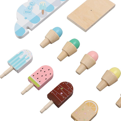Wooden Ice Cream Cart Toy for Kids Ages 3-8, 14 Pcs