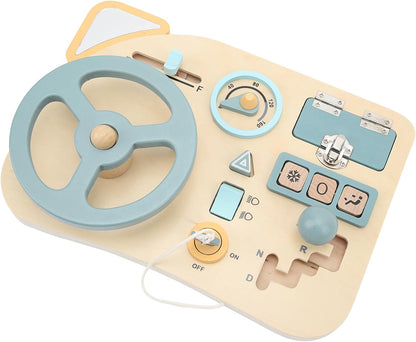 Steering Wheel Activity Board Interactive Wooden Toys for Developing Fine Motor Skills for Children 29.5 X 21 Cm Durable Lime Wood